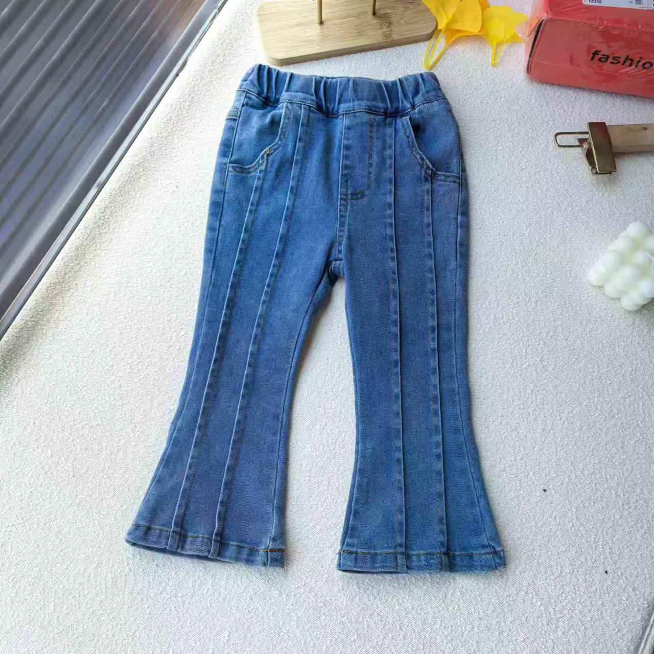 1451女童牛仔裤春秋时髦2024新款修身微弹微喇叭裤小女孩韩版裤子