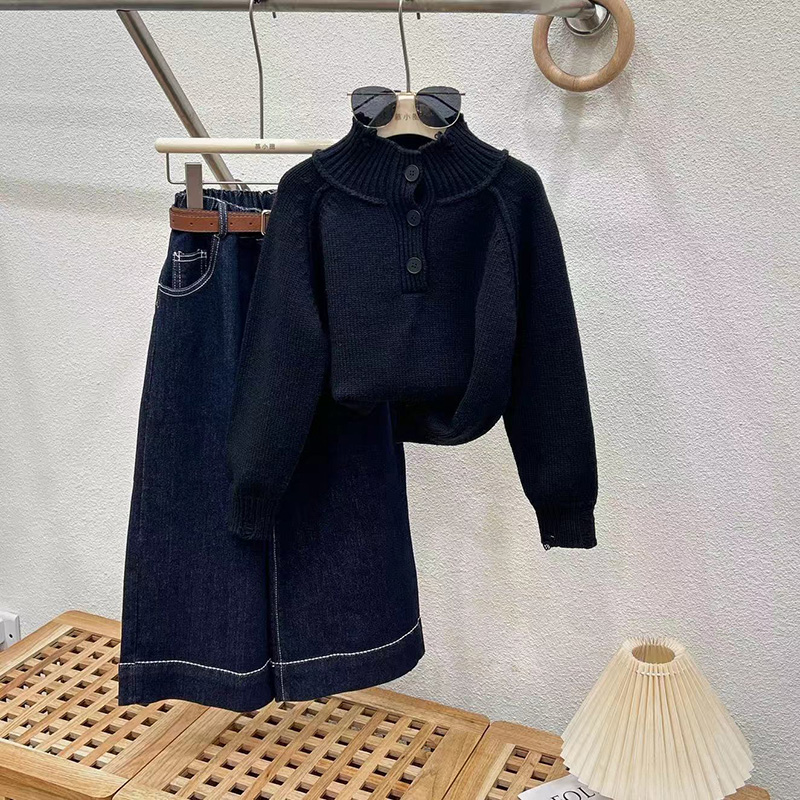女童牛仔裤套装春秋装2025新款儿童直筒裤宽松洋气女大童阔腿裤子
