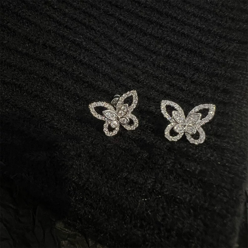 铜合金合成锆石耳饰 蝴蝶仙子小耳钉精致复古优雅百搭R0089