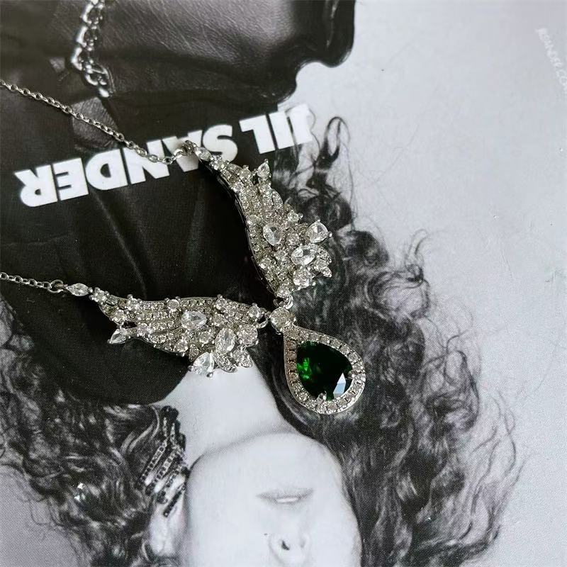 铜合金合成锆石项链  锆石微镶天使翅膀精致百搭X0046