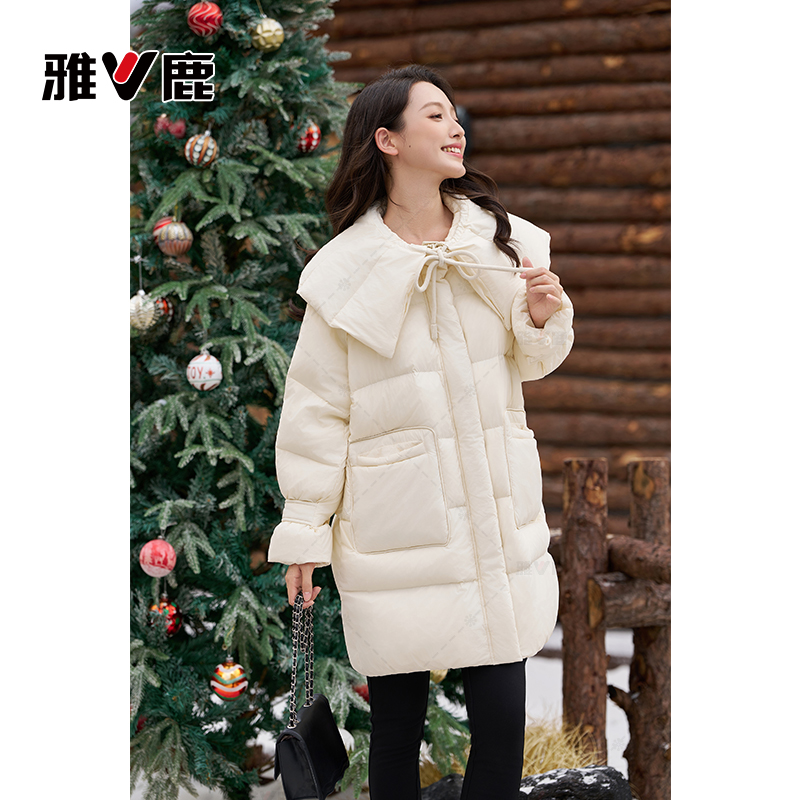 【V/雅鹿】羽绒服女中长款保暖冬季休闲新款荷叶领YTX01Z16770