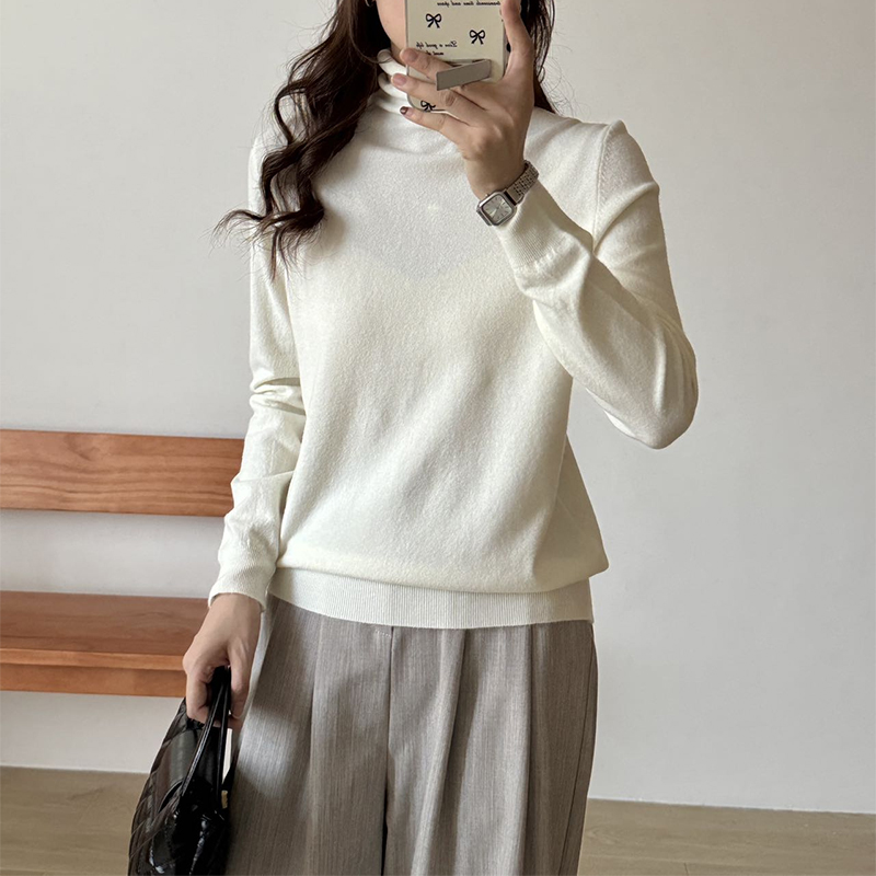 羊毛衫新款韩版简约百搭中高领弹力针织上衣软糯舒适女式
