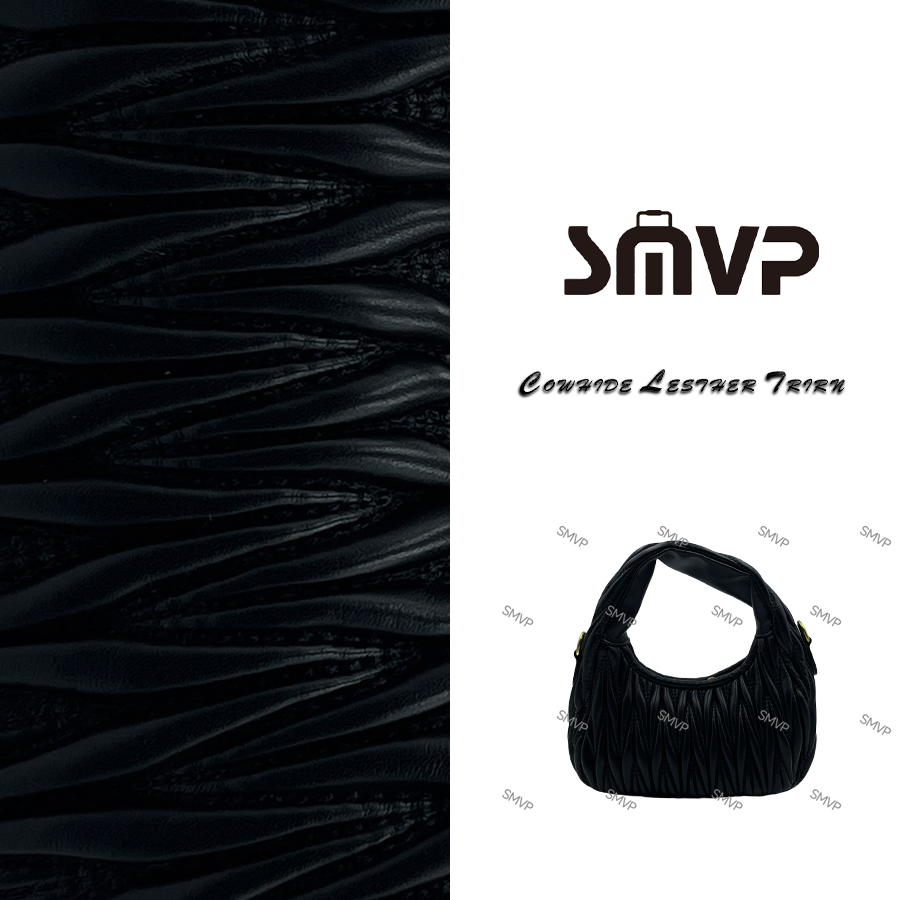 SMVP真皮女包 褶皱月牙包 10669 黑色
