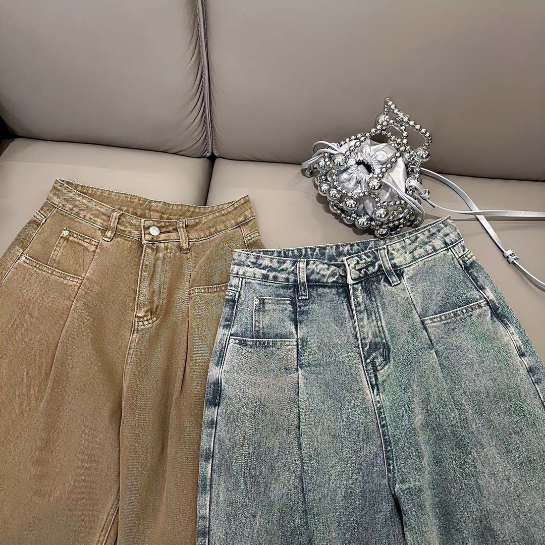 【 亏米甩 NO退 NO换】显瘦复古蓝卡其百搭超高腰直筒裤牛仔裤24326