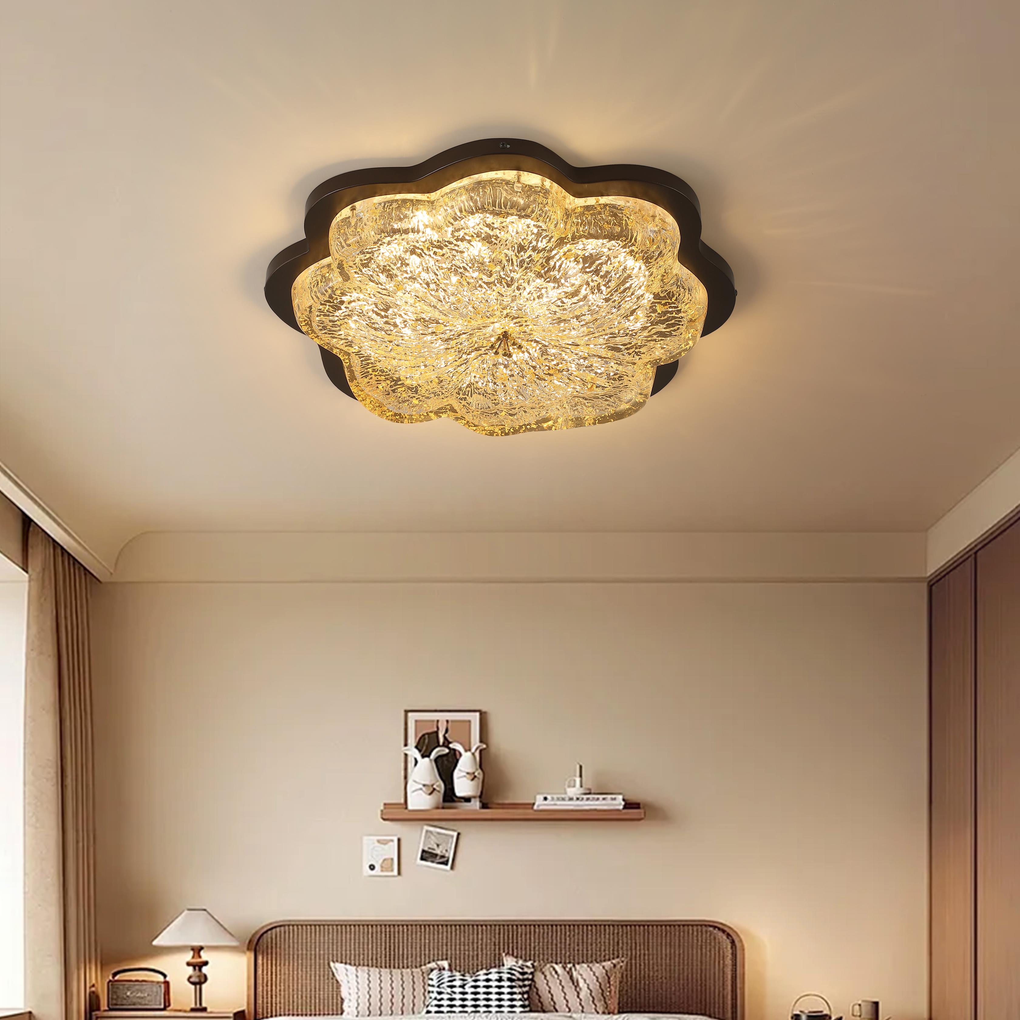 花形金箔树脂吸顶灯中古风轻奢设计师房间灯乡村复古高级感卧室灯