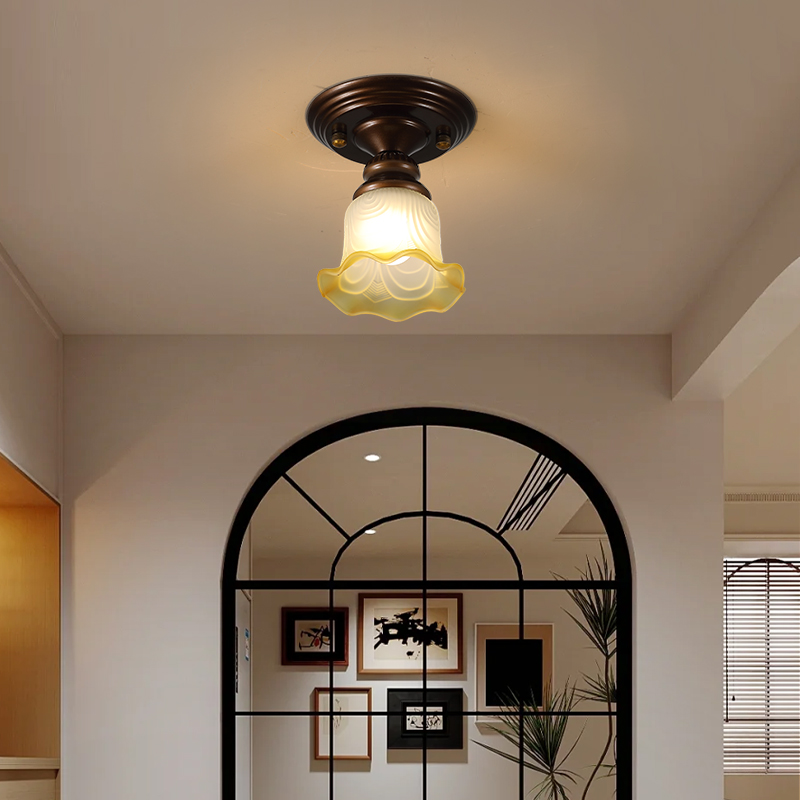 美式复古走廊过道灯复古玄关衣帽间吸顶灯古典简约花朵阳台灯具