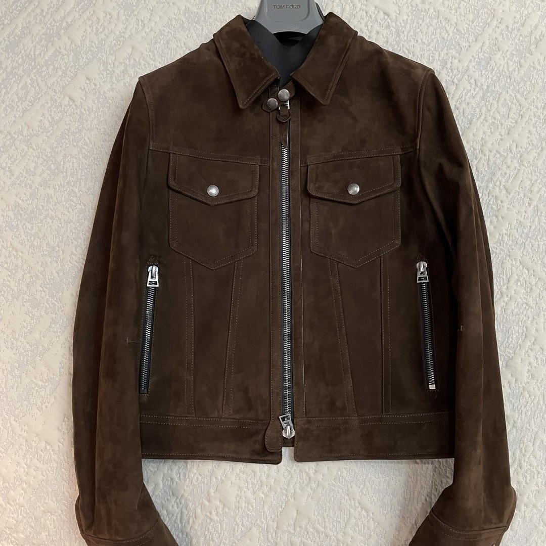 LA CALIFFA“性感总裁 丝雾棕“TF 质感苏丹 翻毛小羊皮 牛仔夹克