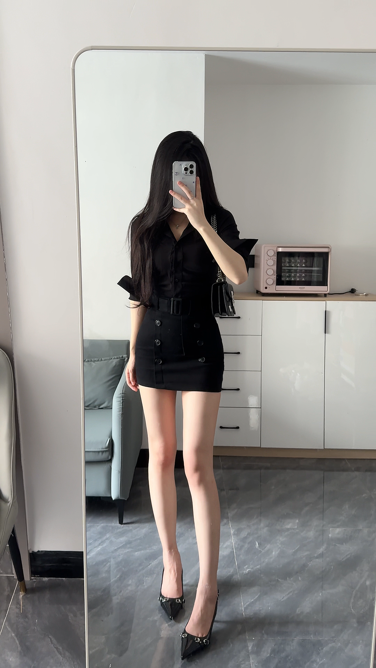 韩版新款纯欲韩女网红气质收腰衬衫纽扣设计高腰半身裙包臀裙套装