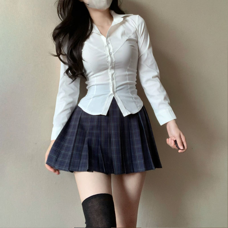 日系jk制服辣妹收腰衬衫女性感纯欲学院风修身显瘦长袖上衣衬衣
