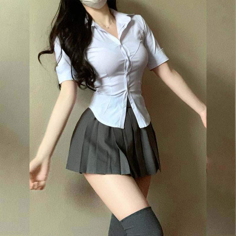 新款辣妹纯欲JK制服收腰衬衫女学院风修身显瘦衬衣百褶裙两件套装