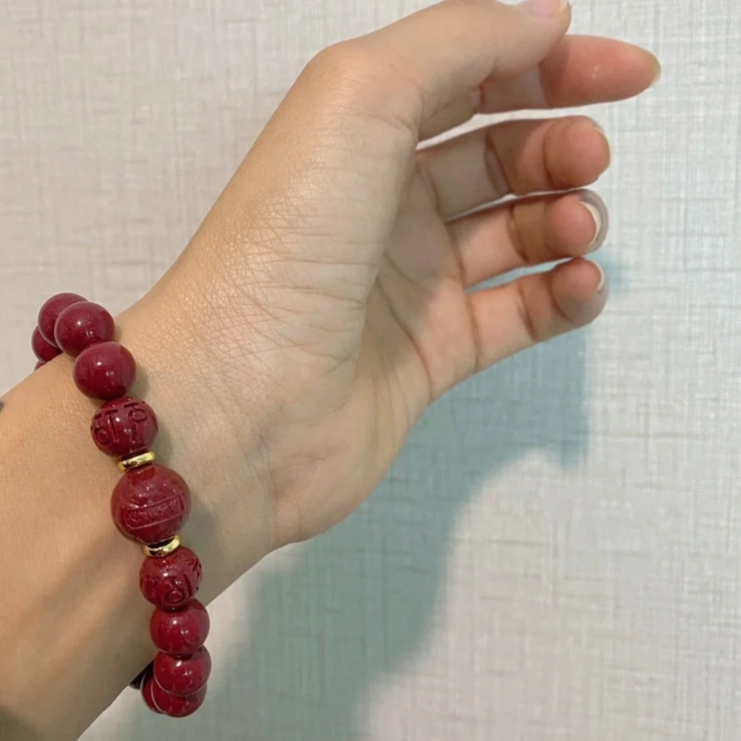 天然辰砂朱砂手串六字真言佛珠本命年【本命佛六字真言手串】