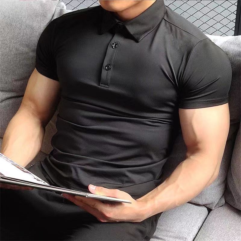 速干Polo衫男健身教练同款弹力修身透气商务休闲肌肉运动翻领短袖