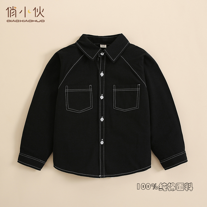儿童春秋款衬衫辑明线2202新款男童长袖衬衣韩版中大童炸街秋装潮