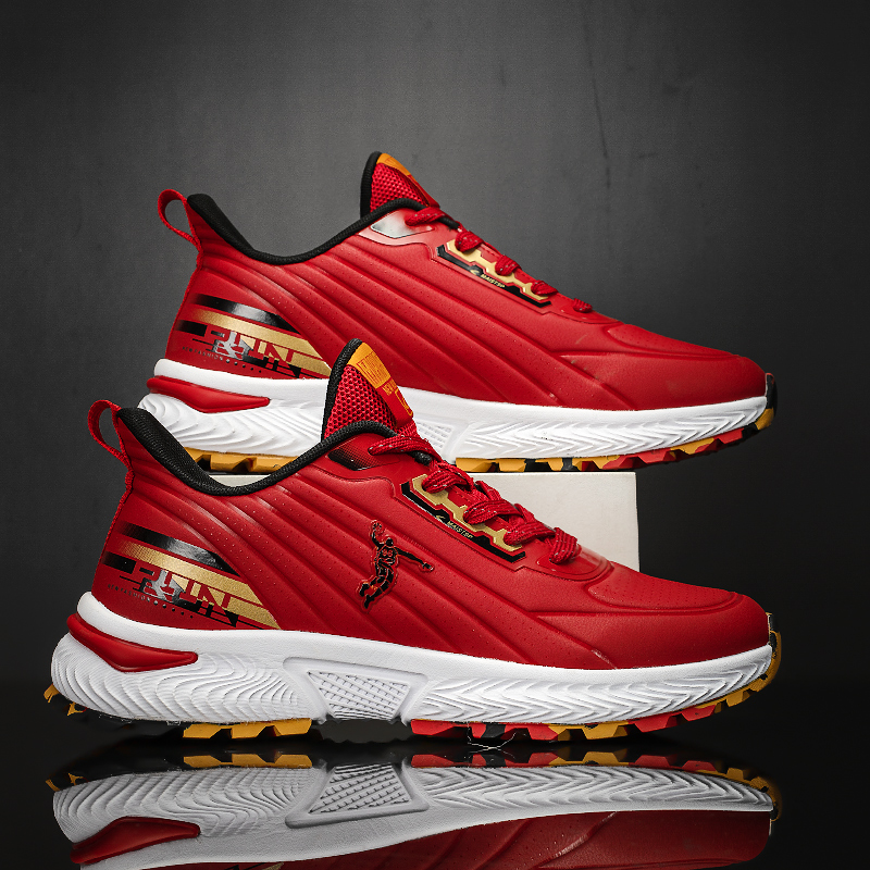 安踏神行本命年红色男鞋2024新款春季皮面防水运动鞋青少年轻便软