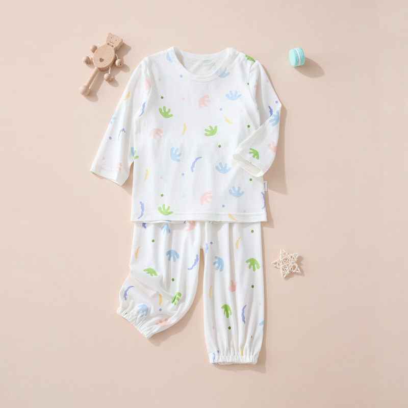 儿童空调服竹纤维分体长袖宝宝夏季薄款家居服睡衣婴儿套装吸汗