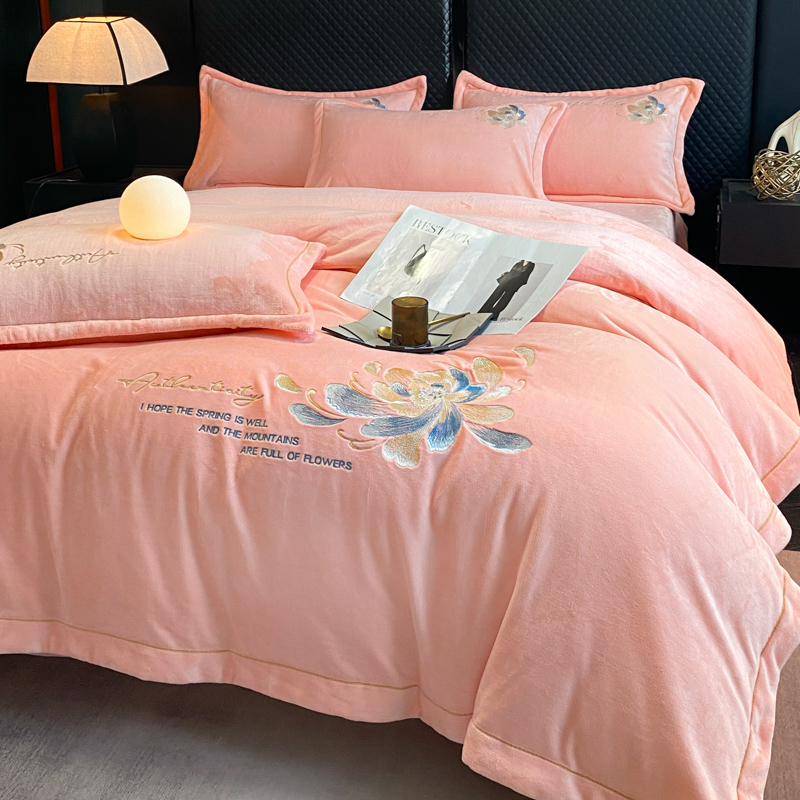 【倾城牛奶绒】轻奢绣花牛奶绒加绒四件套加厚刺绣花绒被套毛绒床单