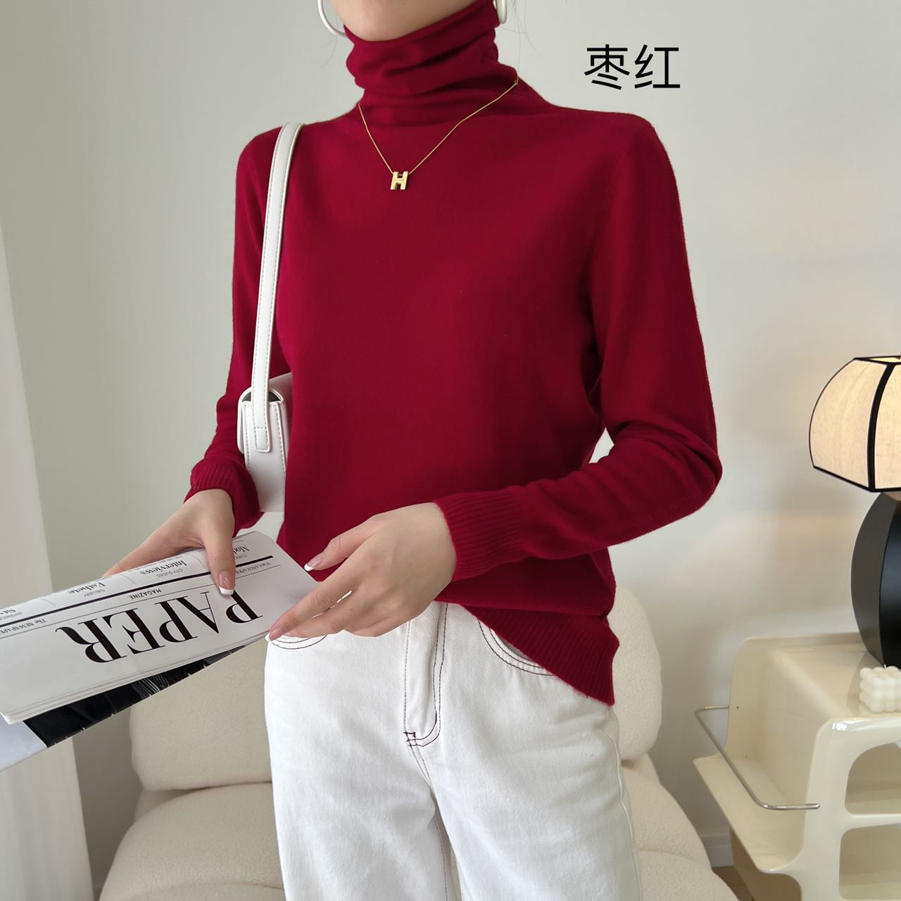 【邓姐推荐】女士冬季自由领堆领羊毛百搭时尚长袖打底衫基础款