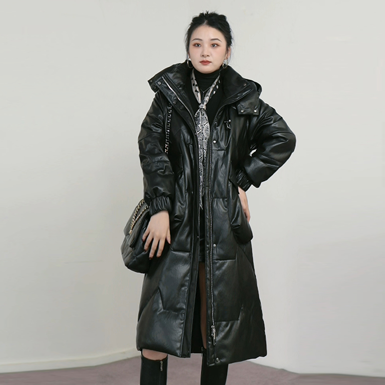 新款秋冬装加厚保暖女士绵羊皮鹅绒服宽松气质连帽皮上衣外套