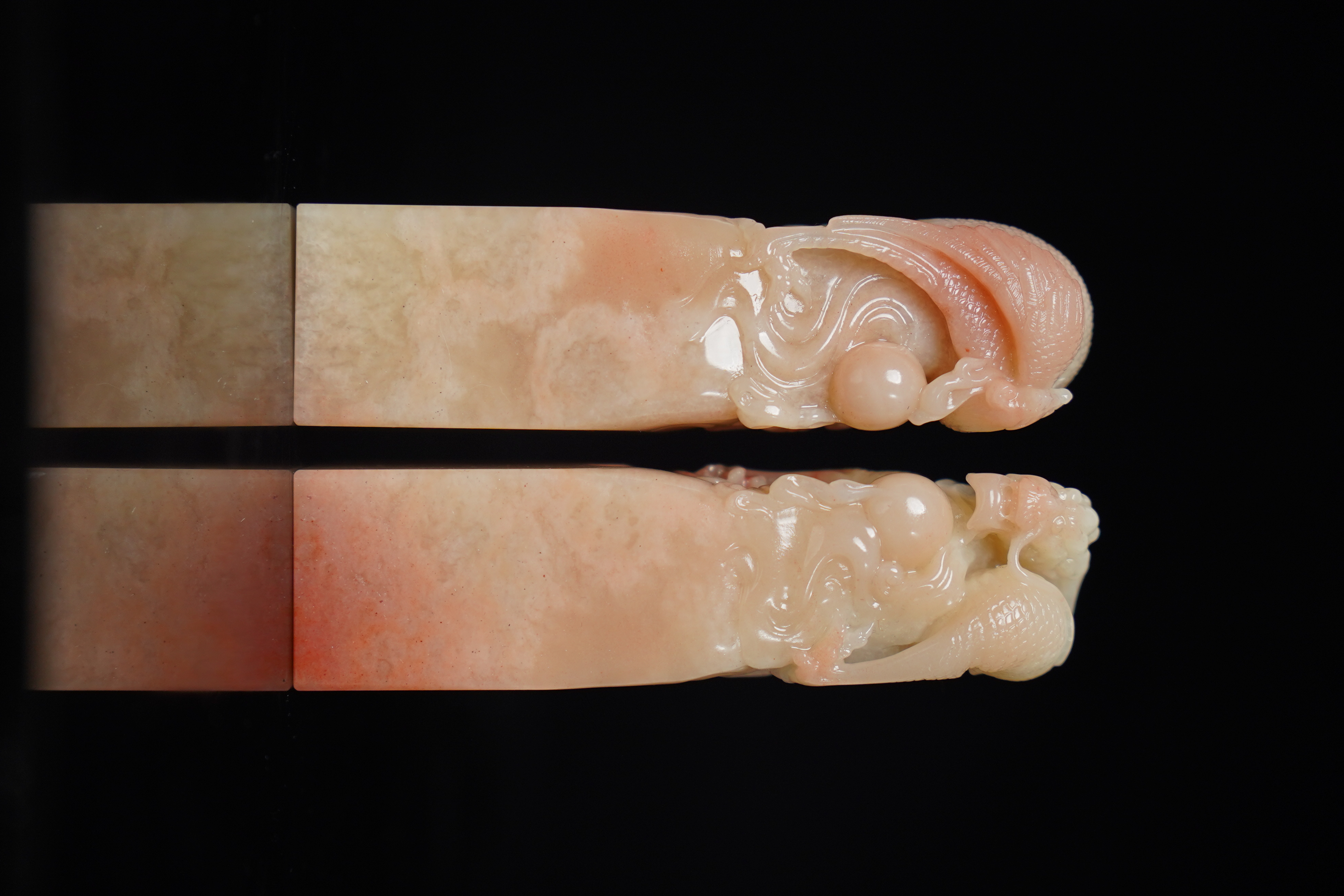 寿山石印章杜陵石龙凤对章