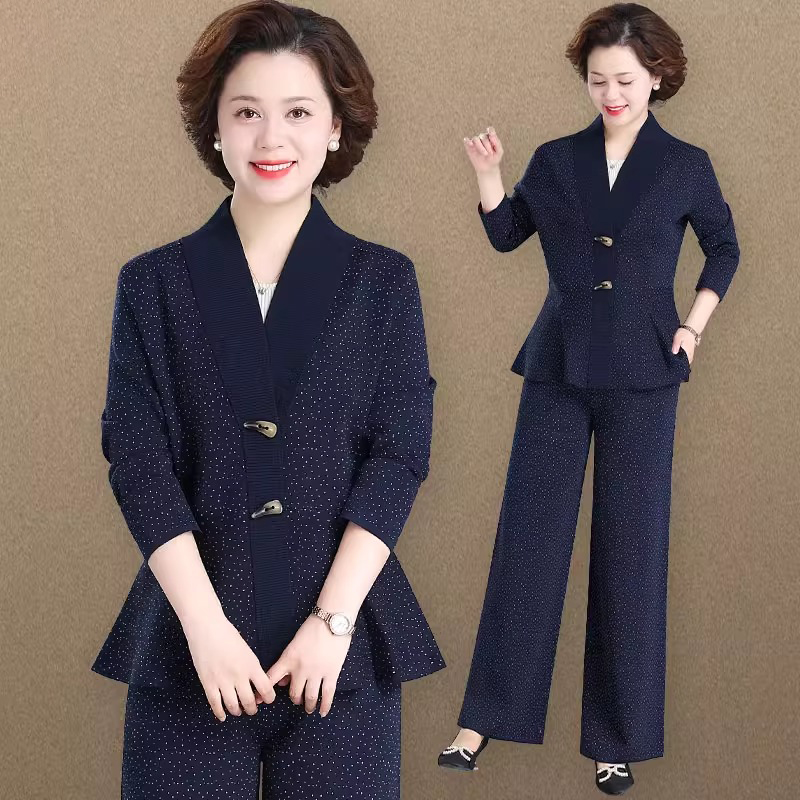 妈妈春装套装贵夫人时尚气质西服外套春秋中老年女秋季两件套大码