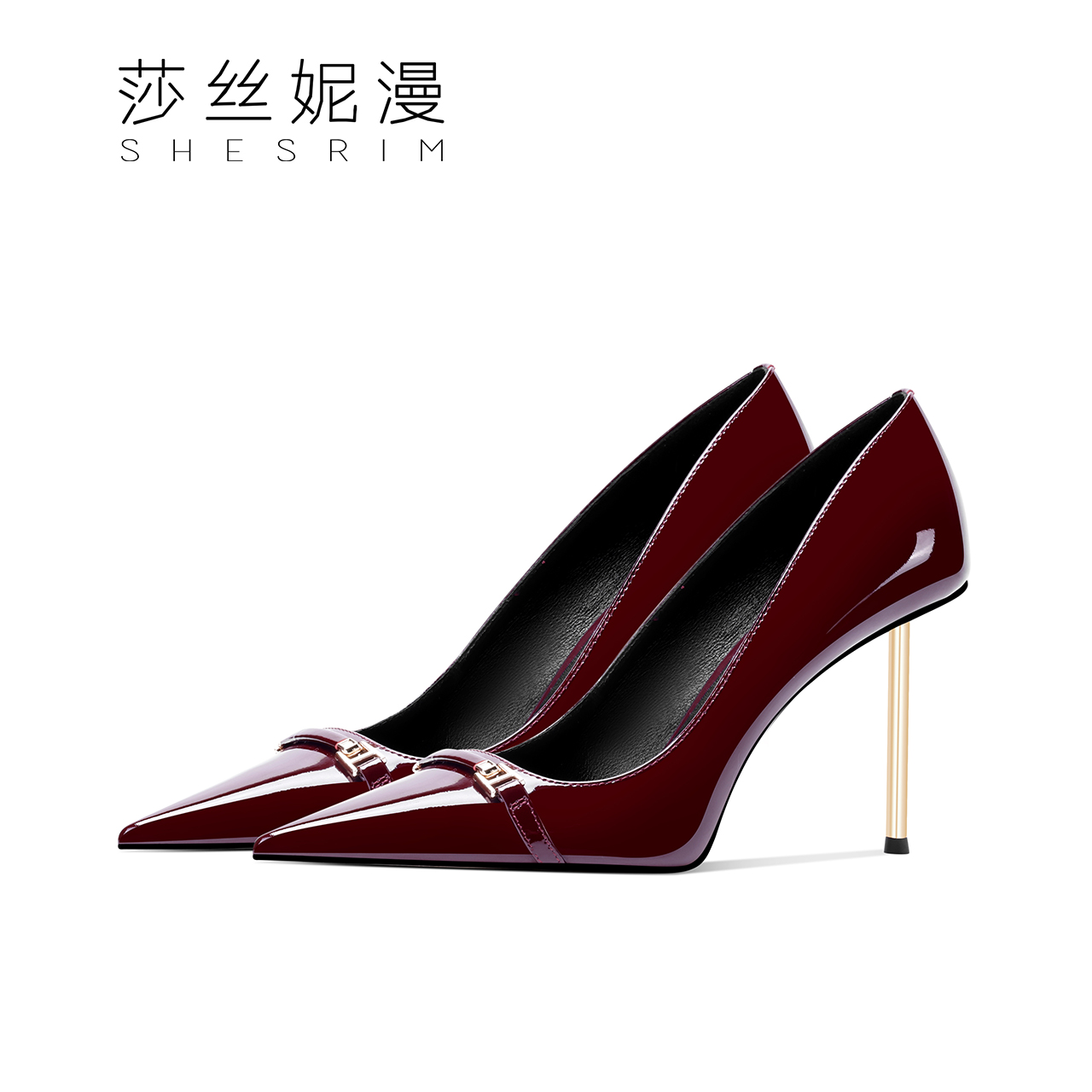124-【彼岸双生】细跟尖头浅口高跟鞋女百搭漆皮金属尚高跟单鞋女