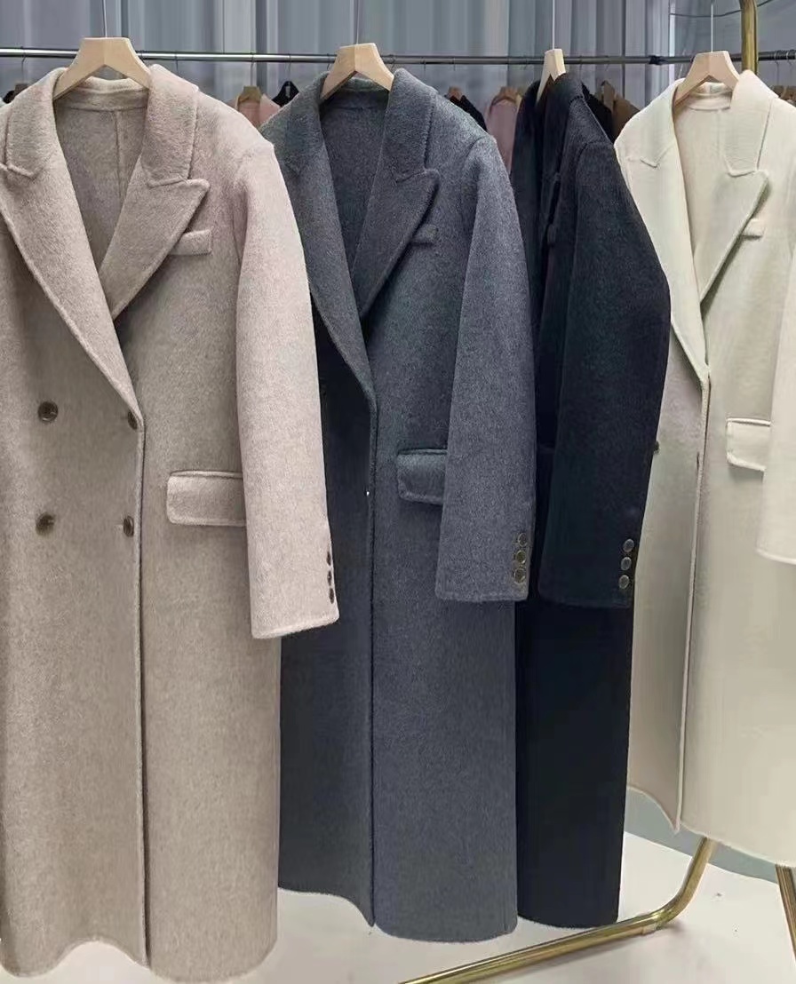 千绒花8629秋冬新款西装领设计感气质韩版长款双面呢大衣