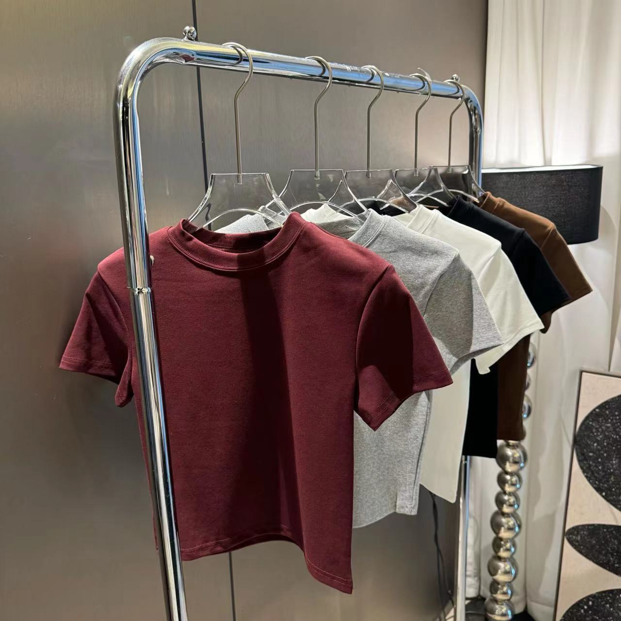 NANA STUDIO（百搭）小飞袖正肩显瘦短款纯色简约圆领短袖T恤23262