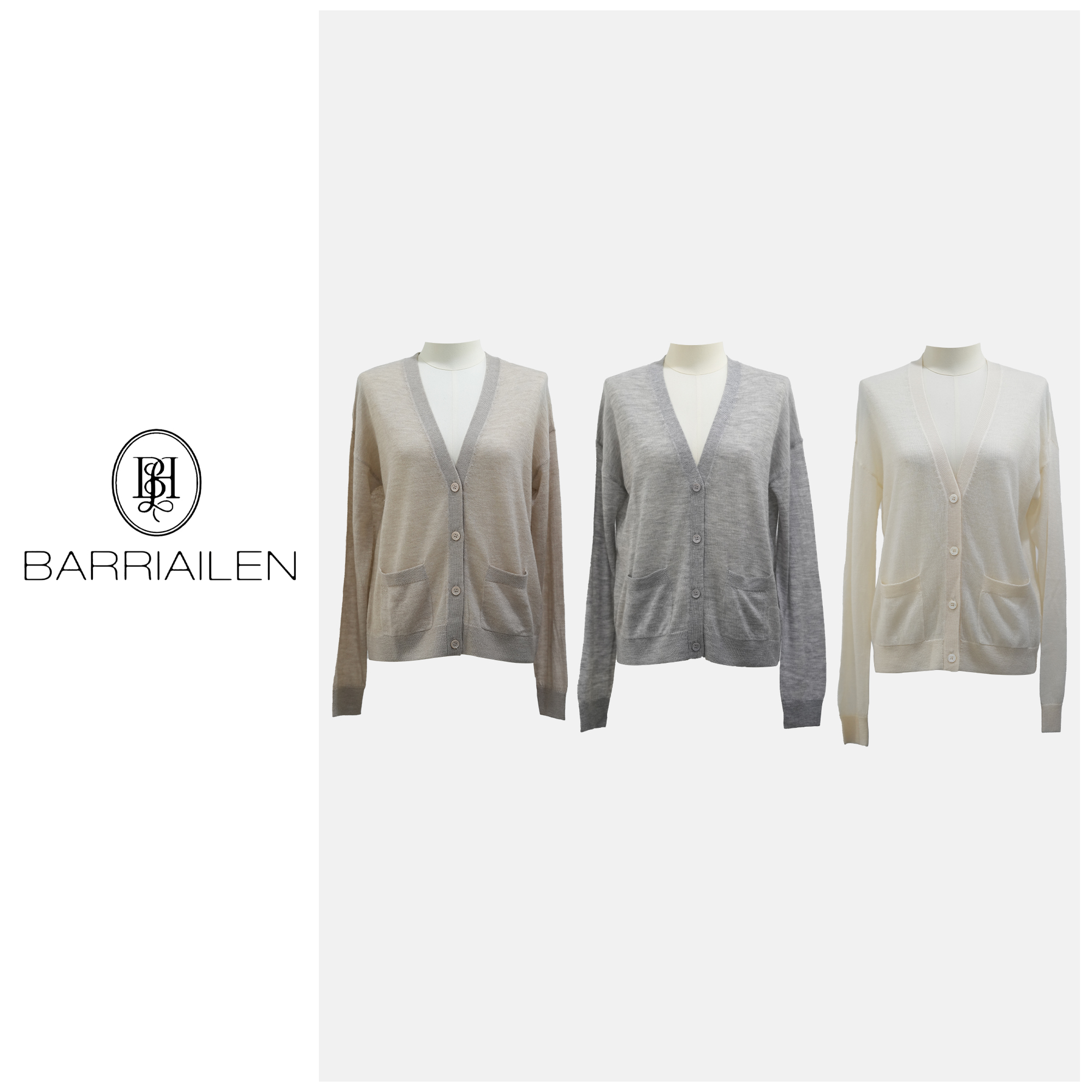 BARRIAILEN | 100%羊绒 极简风休闲纯色纽扣开衫-245915