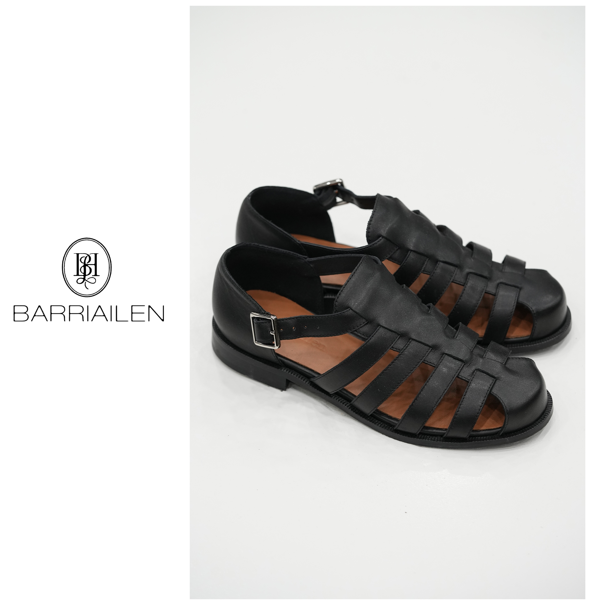 BARRIAILEN | 复古镂空时尚舒适休闲夏季真皮百搭梁凉鞋-241104