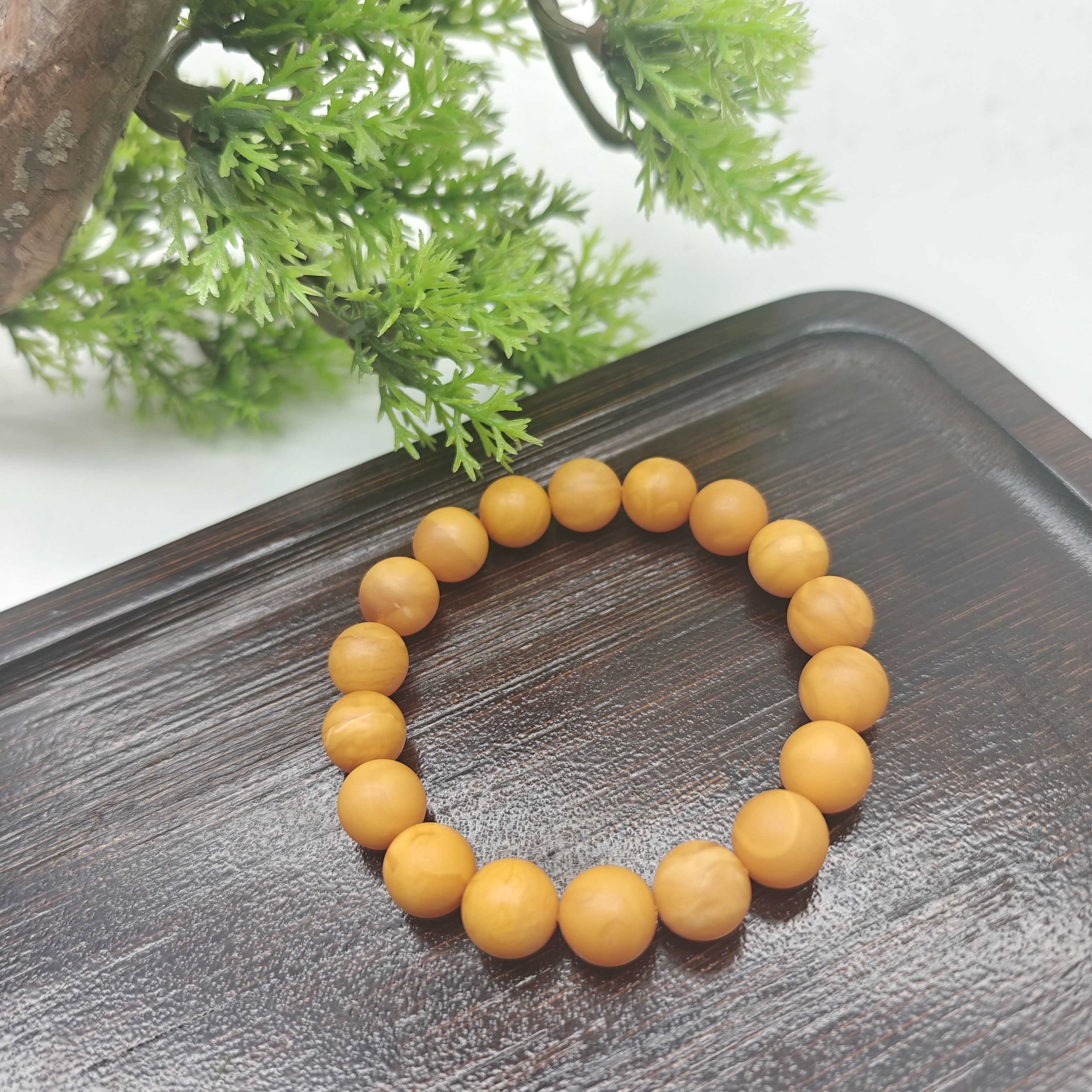 【蜜语】天然橘皮石膏蜜蜡圆珠大点位单圈手串