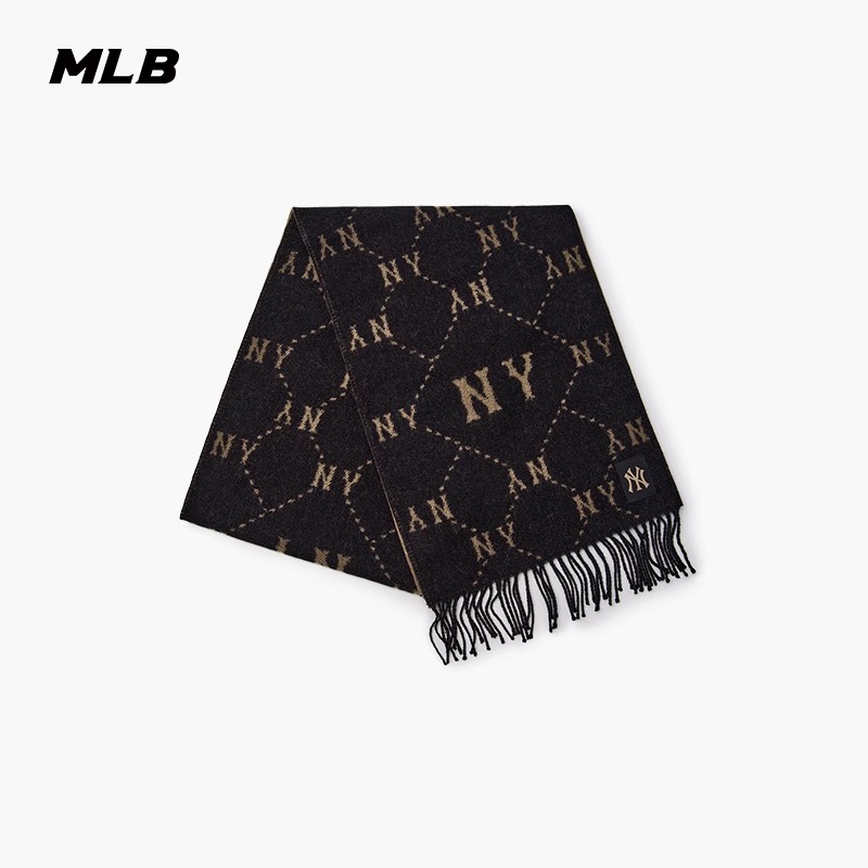 MLB男女情侣钻石老花流苏边复古百搭时尚围巾24春夏新款3AMFM0146
