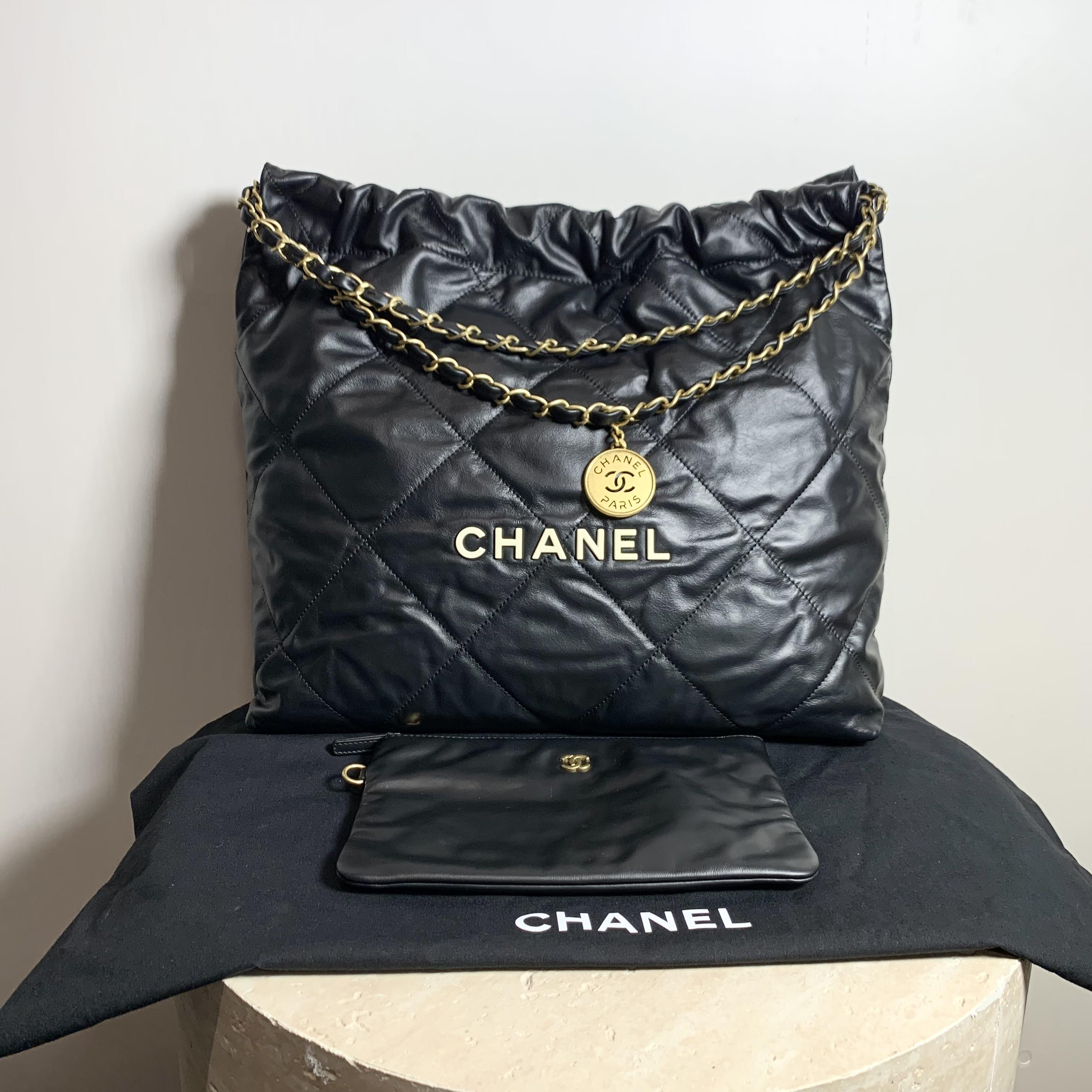 95新 Chanel/香奈儿 壹臻/22S黑金白字22bag中号 35029575 