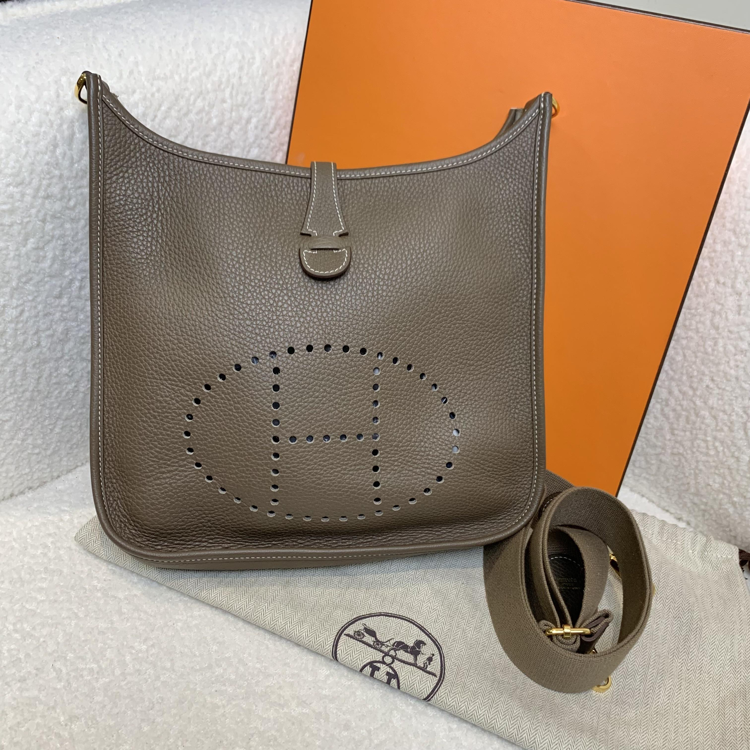 99新 Hermes/爱马仕 壹臻/大象灰金扣伊芙琳29tc皮 74813984 