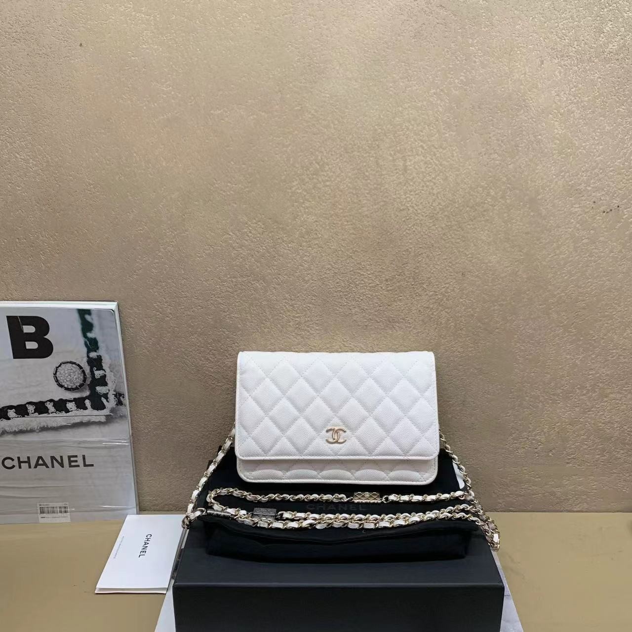 95新  壹臻中古/预留chanel21K白金鱼子酱牛金属cf woc 49561054