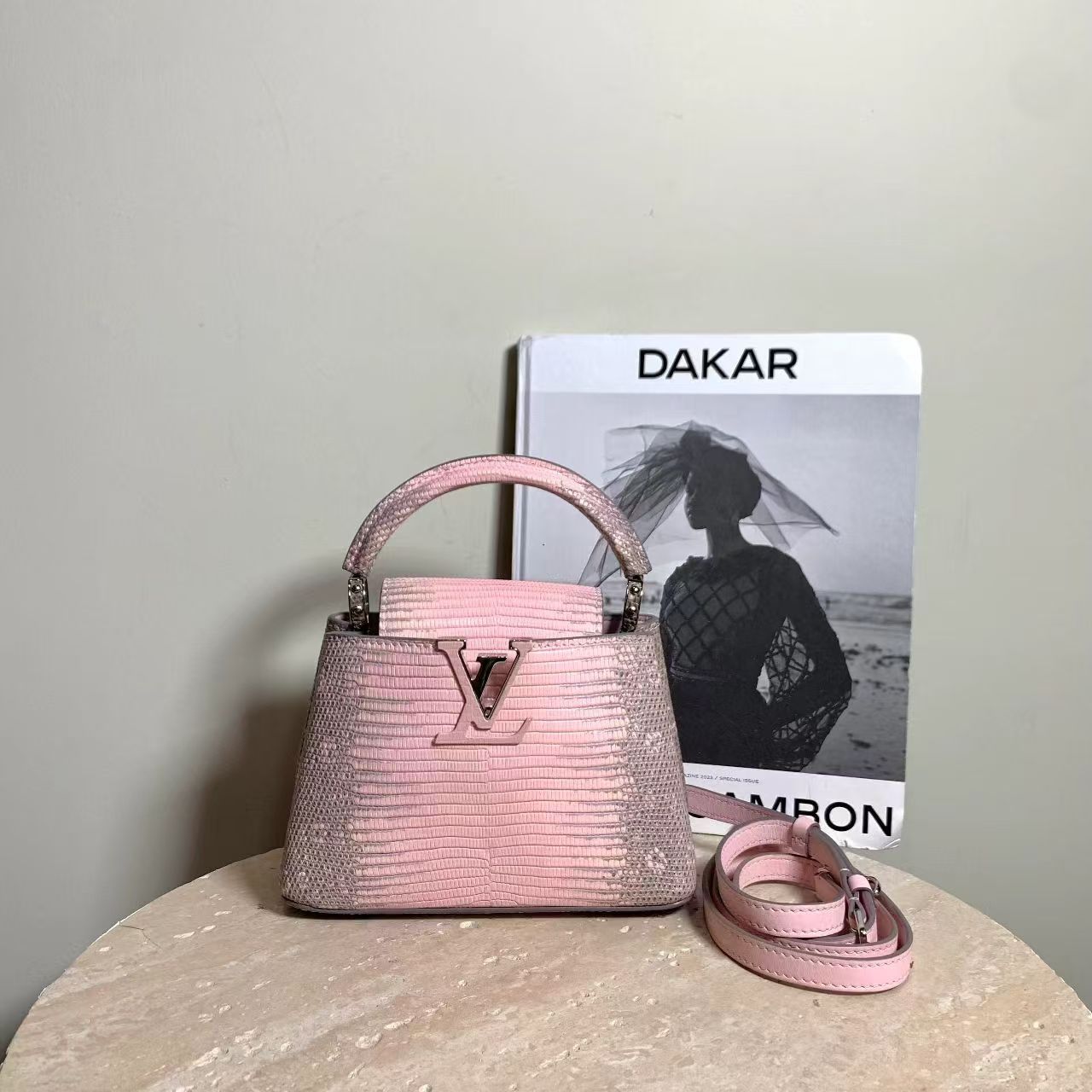 95新 LouisVuitton/路易威登 壹臻/粉色capucines mini包80338480