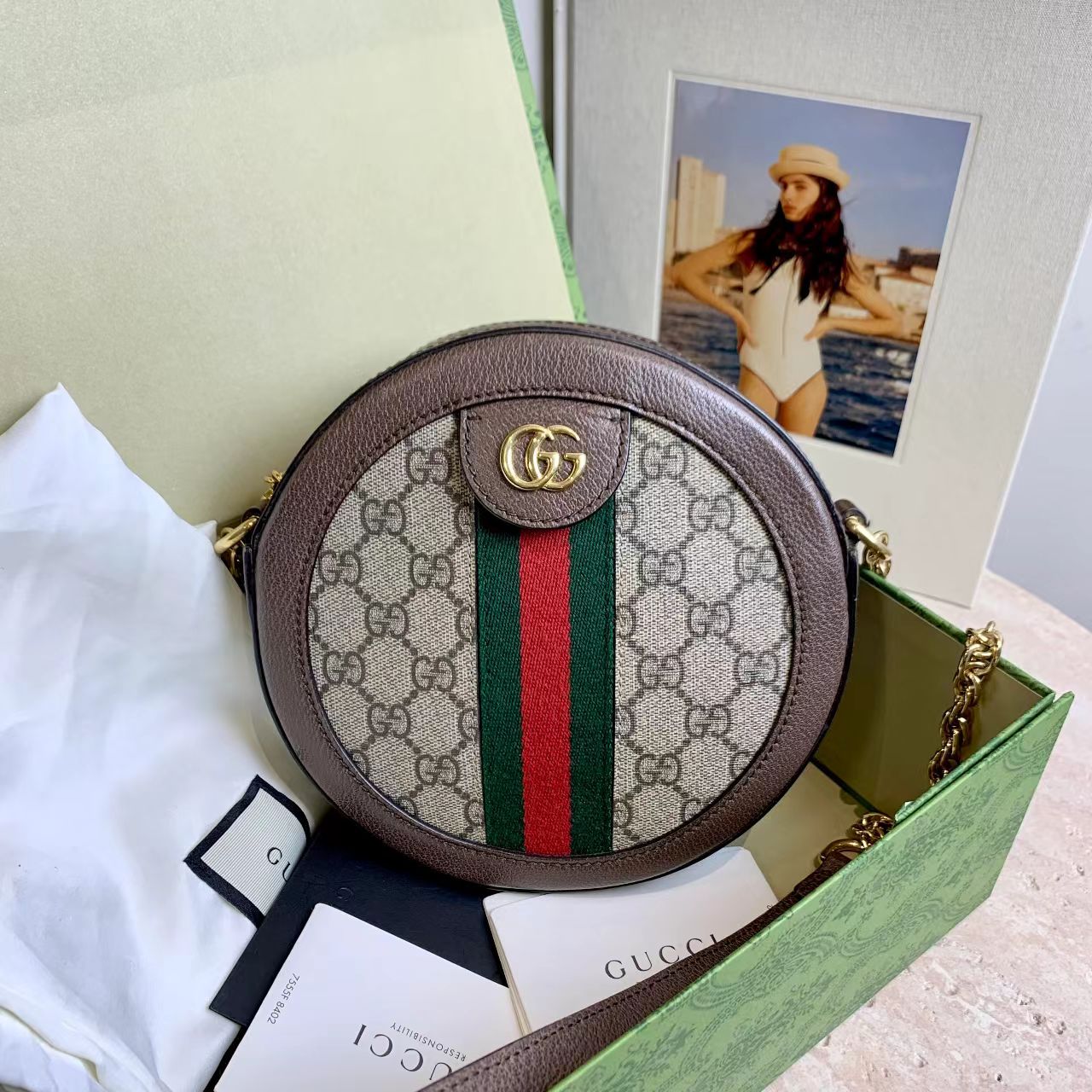 99新 GUCCI/古驰 壹臻/99新 Gucci老花op圆饼包 90314312