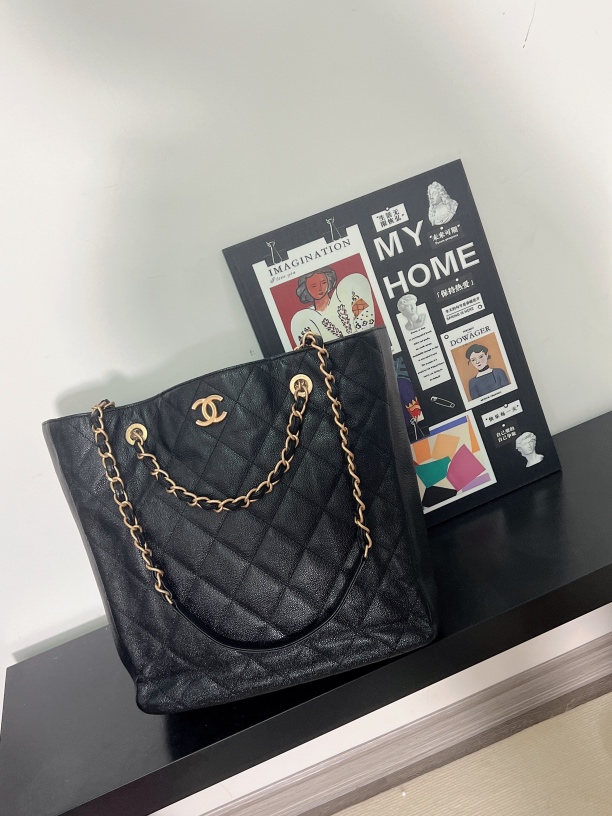 95新 Chanel/香奈儿 舍得 Chanel 黑金鱼子酱托特双链条包