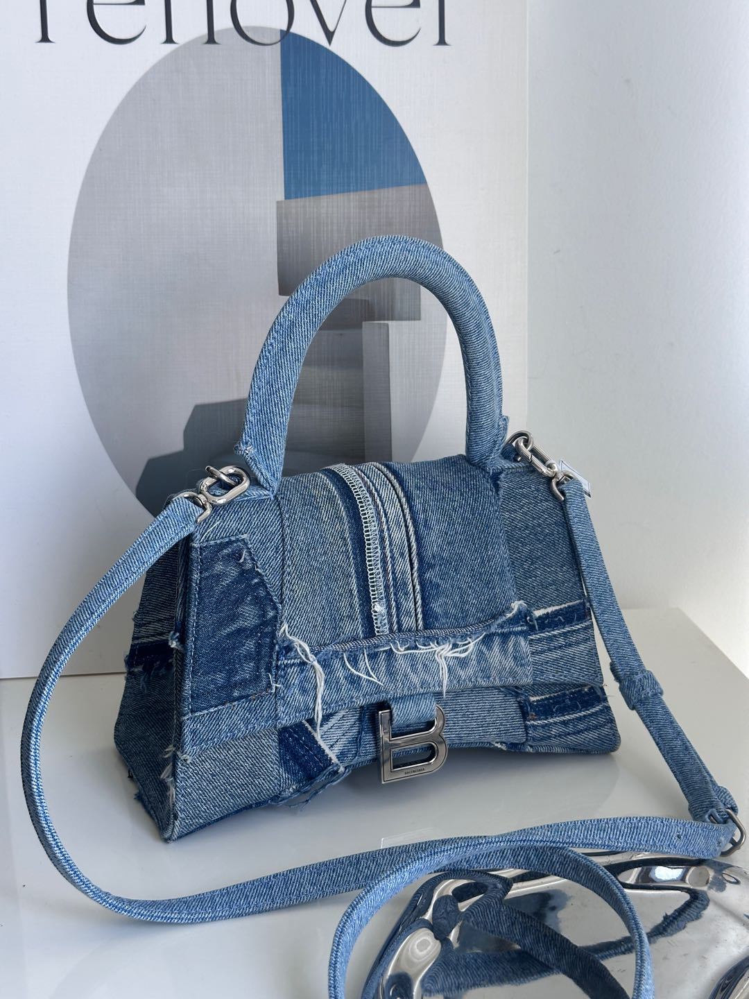 95新 Balenciaga/巴黎世家 赤境·3204  沙漏蓝色限定牛仔拼接小号