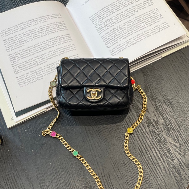 95新 Chanel/香奈儿 舍得 Chanel 黑金琉璃宝石链黑金方胖子