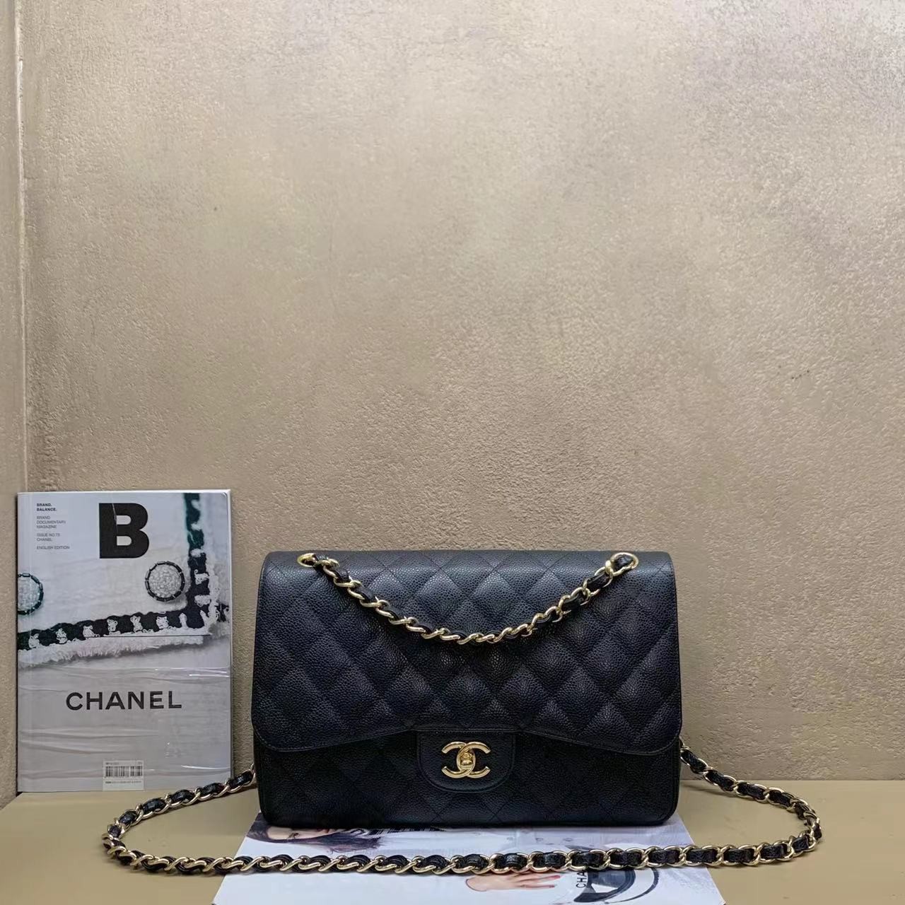 95新  壹臻中古/拆单Chanel黑金牛jumbo15开单肩包/ dx1498