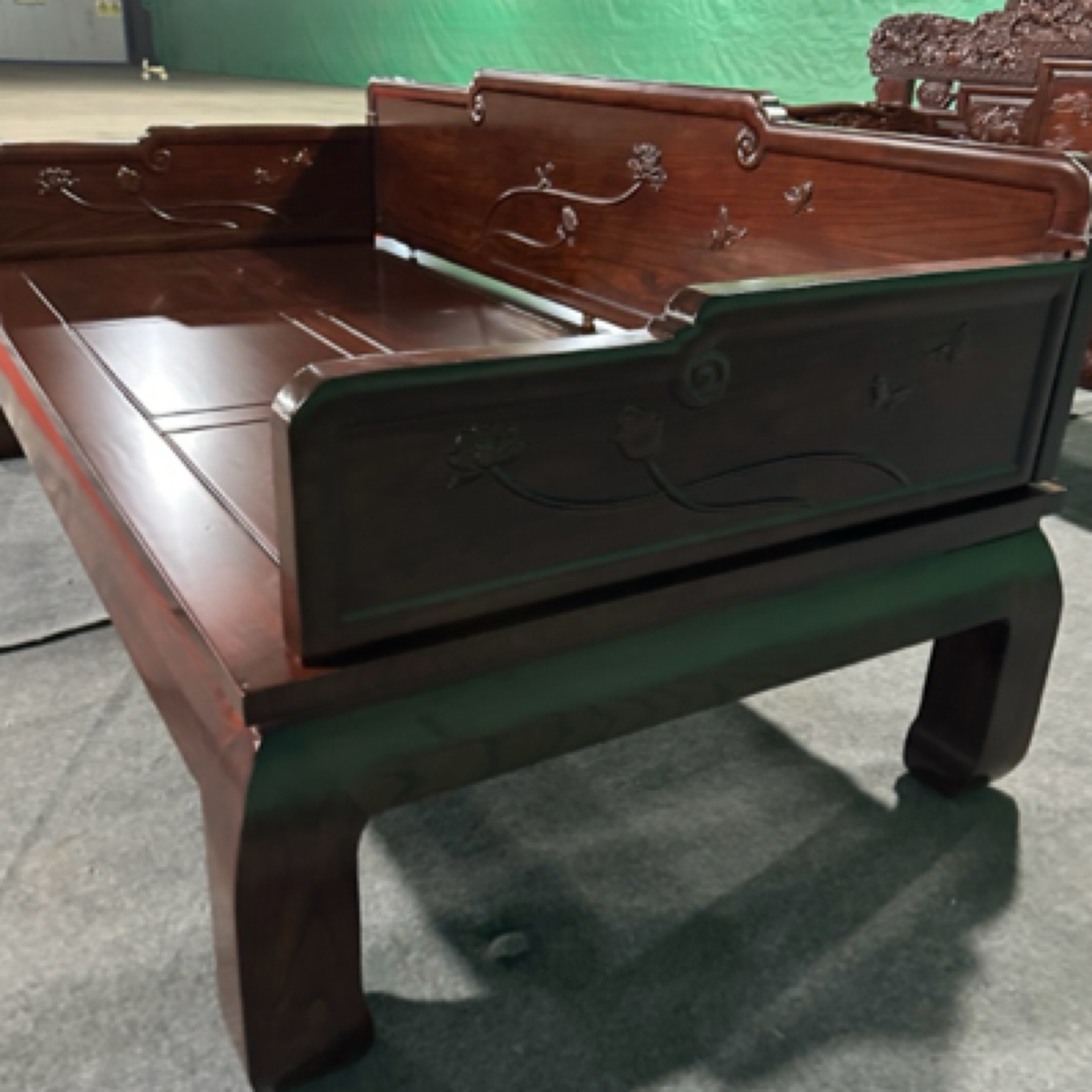 精美蜻蜓一枝花罗汉床实木罗汉床新中式家用清仓荷花实木客厅