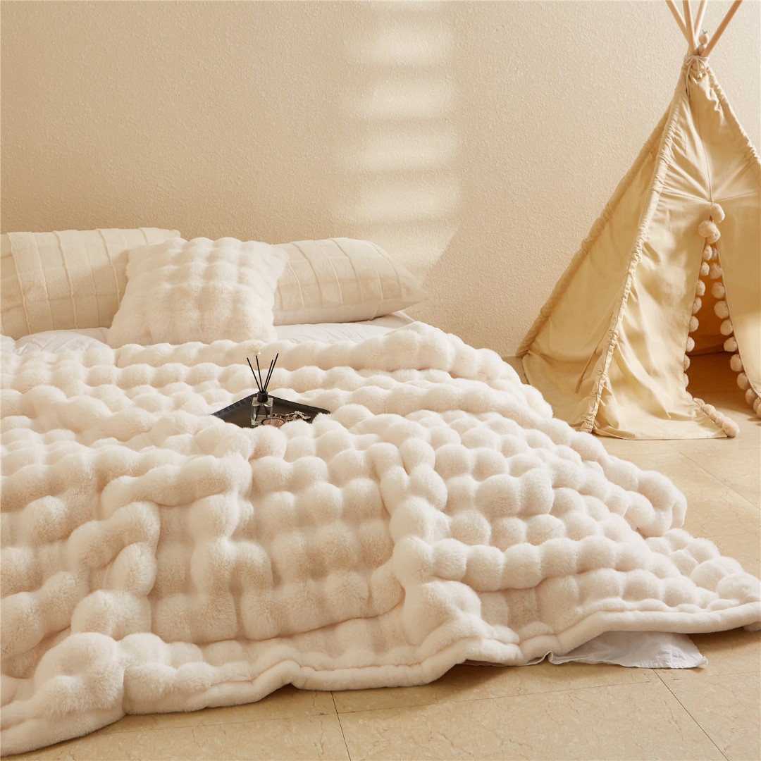 【大泡泡双面仿兔绒毛毯】托斯卡纳仿兔毛加厚加绒休闲沙发盖毯子