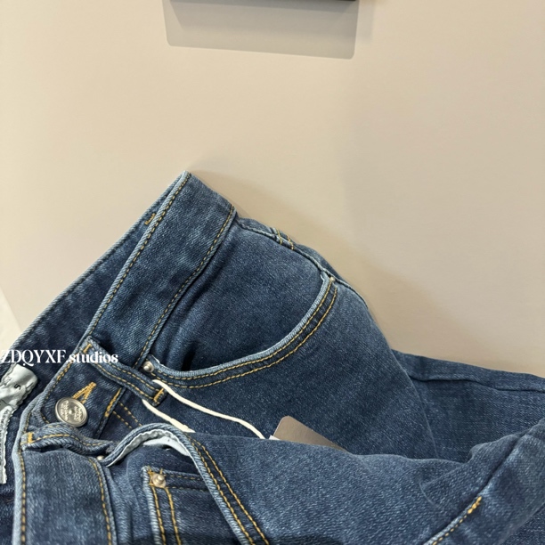 ZDQYXF红人上新 高品定制深蓝加绒9分小直筒牛仔裤必入款