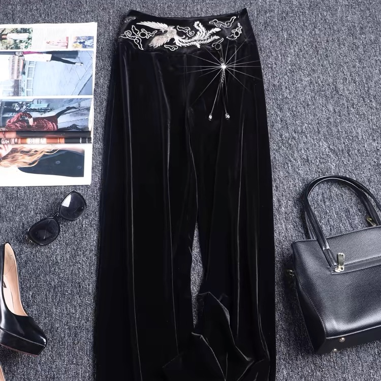 【云中凤】新中式国风刺绣丝绒裤子2024B1201-伊伊布卓尔仓