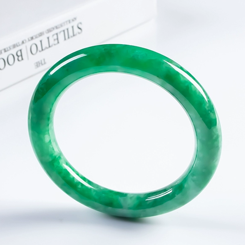 57.0mm翡翠玉正品圈口天然缅甸A货翡翠老坑圆条手镯镯子63.46克