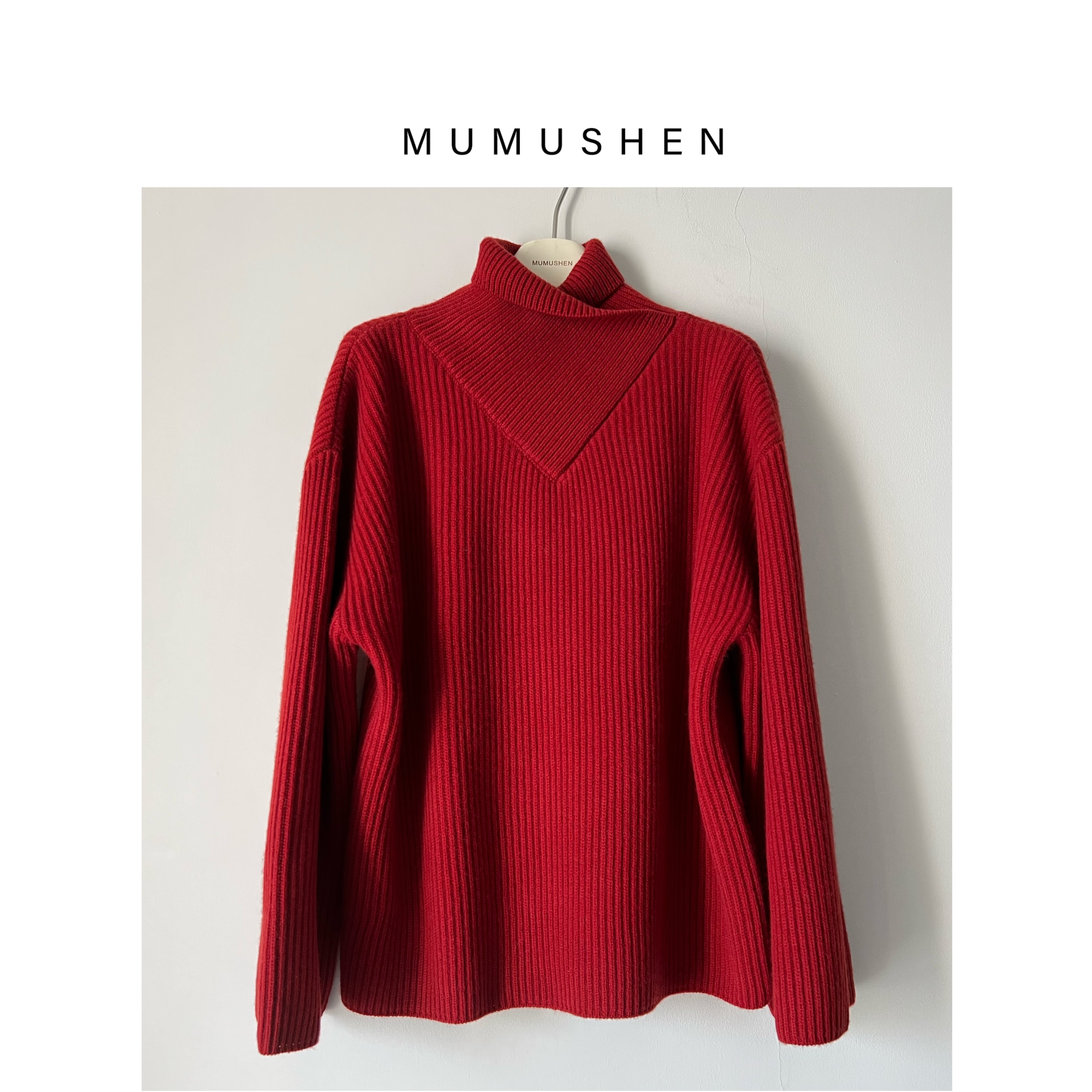 MUMUSHEN/女装推荐全羊毛高领加厚毛衣套头高领毛衣气质红毛衣1