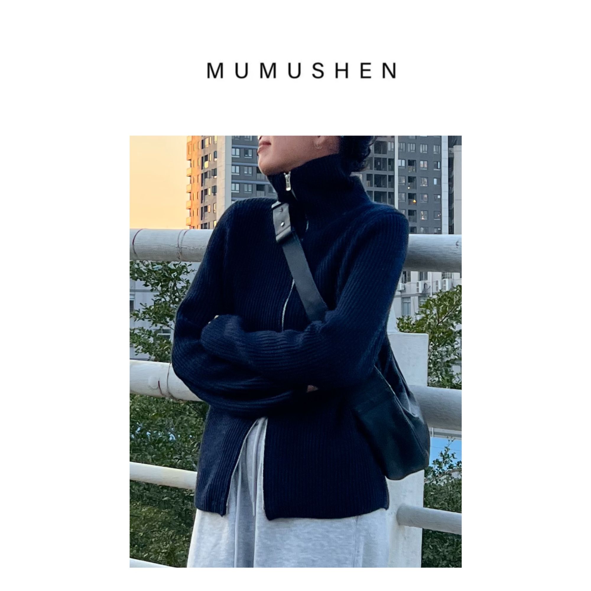 MUMUSHEN/女装推荐 加厚全羊毛纯色百搭羊毛开衫翻领拉链长袖外套
