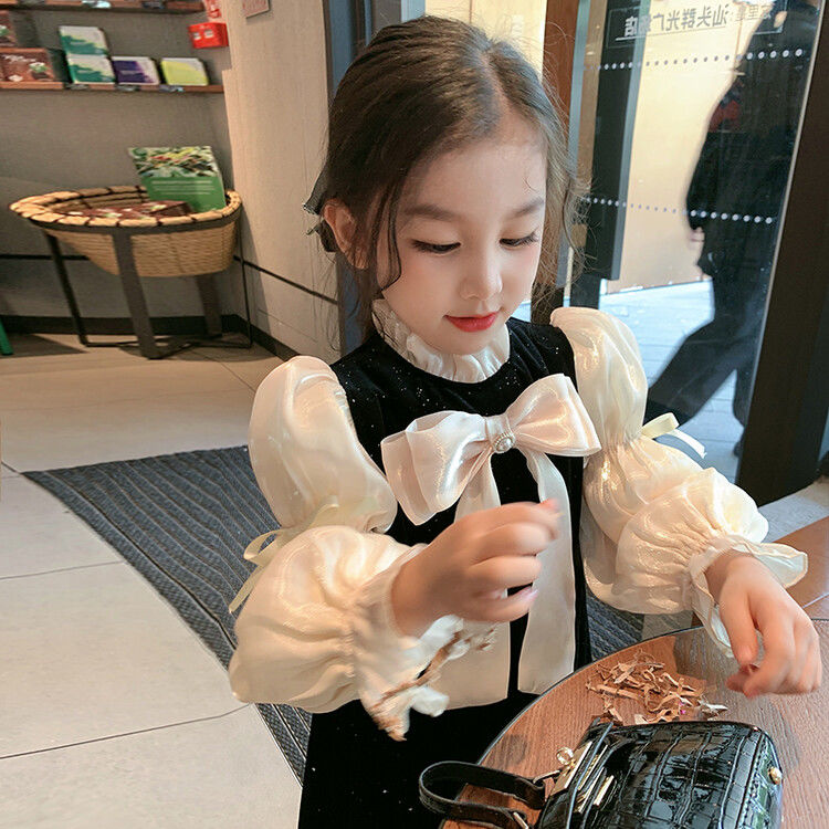 女童丝绒连衣裙加绒女宝宝裙子高级感2023春季新款儿童时尚礼1210