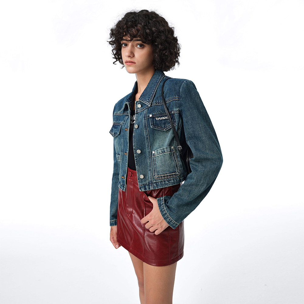 【达人专属】DI.AD牛仔蓝翻领百搭短款气质显瘦牛仔外套DC423220W0