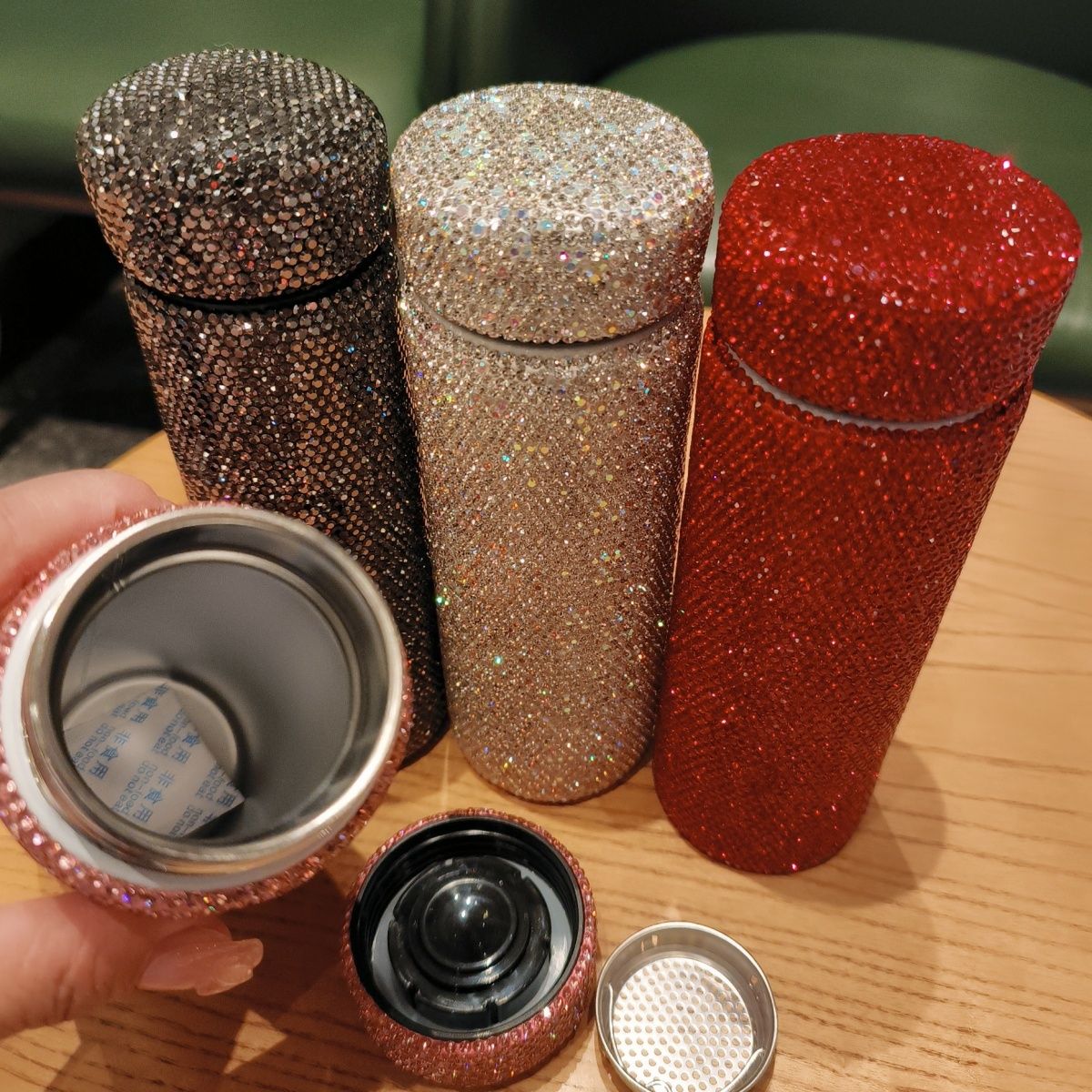 外贸跨境迷你口袋杯年会礼品300毫升茶隔镶钻新款不锈钢保温杯